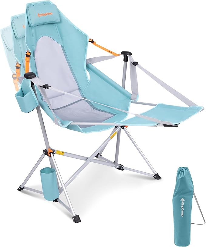 KingCamp Hammock Chair with Footrest – Heavy Duty Swinging Rocking Camping Chairs for Adults up to 400lbs, Folding Portable Oversized Rocker with Cup Holder & Pillow for Outdoor Beach Lawn RV Sports KingCamp