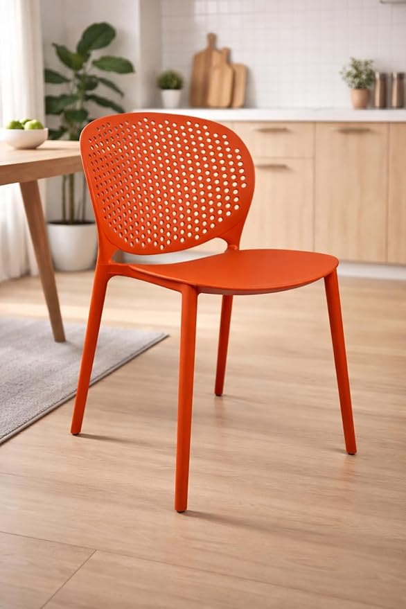 2xhome Set of 2 Patio Dining Chairs | Modern Stackable Outdoor Pool Side Chair | Weather Resistant Plastic for Yard, Porch, Balcony, Kitchen, Orange 2xhome