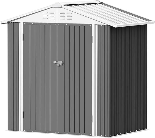 Devoko Outdoor Storage Shed 6 x 4 FT Lockable Metal Garden Shed Steel Anti-Corrosion Storage House with Double Lockable Door for Backyard Outdoor Patio (Gray) DEVOKO