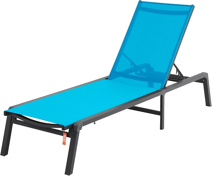 VEVOR Chaise Lounge Chairs Outdoor, Aluminum Patio Lounge Chairs with Adjustable 5-Position, Folding Pool Chair Recliner and Full Flat Tanning Chair for Patio, Beach, Pool, Blue VEVOR