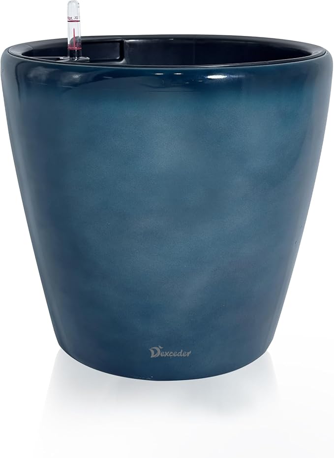 Dexceder 18x17 Self Watering Planter with Wheels Indoor Outdoor, Inner Pot Design, Thickened Large Floor Standing Flower Plant Pot with Water Level Indicator (Grayish Green Gradient) Dexceder