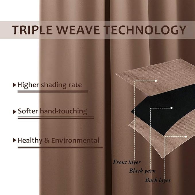 NICETOWN 2 Panels Blackout Outdoor Curtains for Patio Waterproof, Thermal Insulated Silver Rustproof Grommet Blackout Indoor Outdoor Curtains/Drapes for Pergola, W52 x L95, Tan NICETOWN