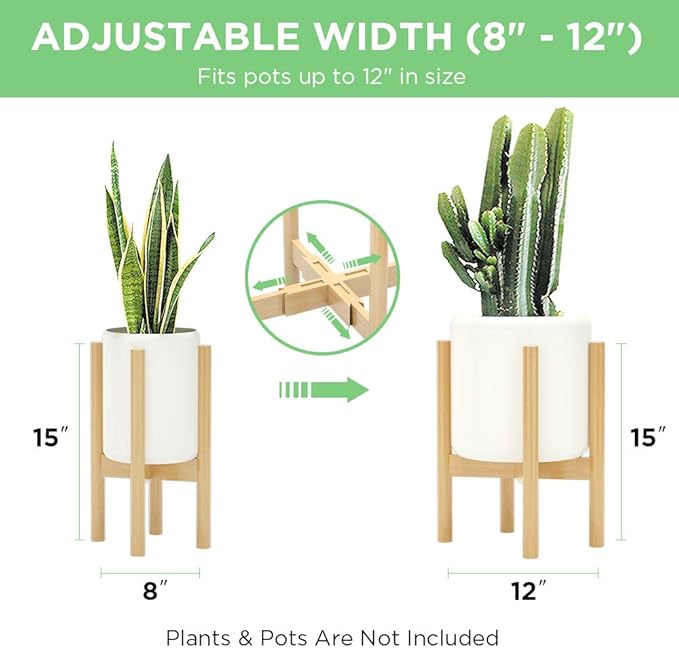 MUDEELA 2 Pack Indoor Plant Stands, 2 Tier Tall Plant Stand 30 inches, Mid Century Bamboo Plant Stand, Adjustable Width 8 - 12 inches, Fits Pot Size of 8 9 10 11 12 inches Pot & Plant Not Included, Natural MUDEELA