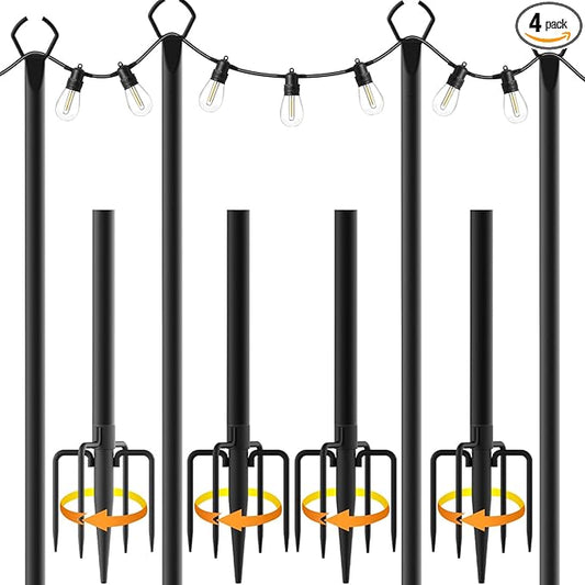 10 Pack String Light Poles,10 Ft Light Poles for Outside String Lights,Outdoor Lights Pole with Fork,Metal Poles Stand for Patio Deck Backyard (10FT 4 Pack) Mutovlin