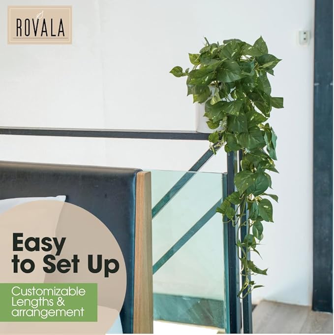 MY ROVALA Silk Plants for Home Decor Indoor in Pot Realistic Artificial Plants Hanging Faux Plants Indoor Fake Potted Plants for Shelves Bedroom Bathroom Trailing Plant, Fake Pothos Ivy (Dark Green) ROVALA