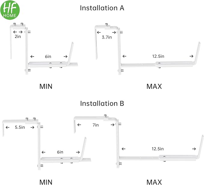 HFHOME Set of 4 Adjustable Window Planter Box Brackets, White Brackets for Window Boxes Planters, Planter Shelving with Adjustable Size The Width of The Bottom of The Planter Box (Patent Registered) HFHOME