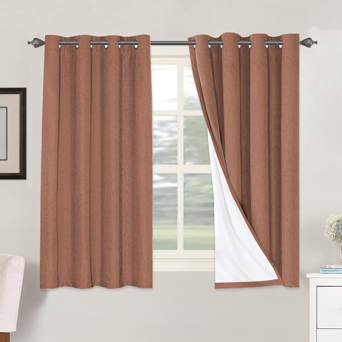 H.VERSAILTEX 100% Blackout Curtains for Bedroom Thermal Insulated Linen Textured Curtains Heat and Full Light Blocking Drapes Living Room Curtains 2 Panel Sets, Washed Spice, 52x54 Inch HVERSAILTEX