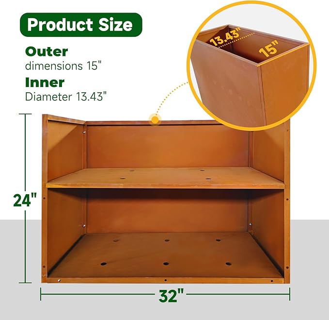 Corten Steel Outdoor Planter Box 32" x 15" x 24" for Outdoor Plants Metal Rectangle Planter Spliced Flower Box with Partitions for Outside,Indoor,Garden (Corten, 32 * 15 * 24) DISCOVERINGBEAUTY