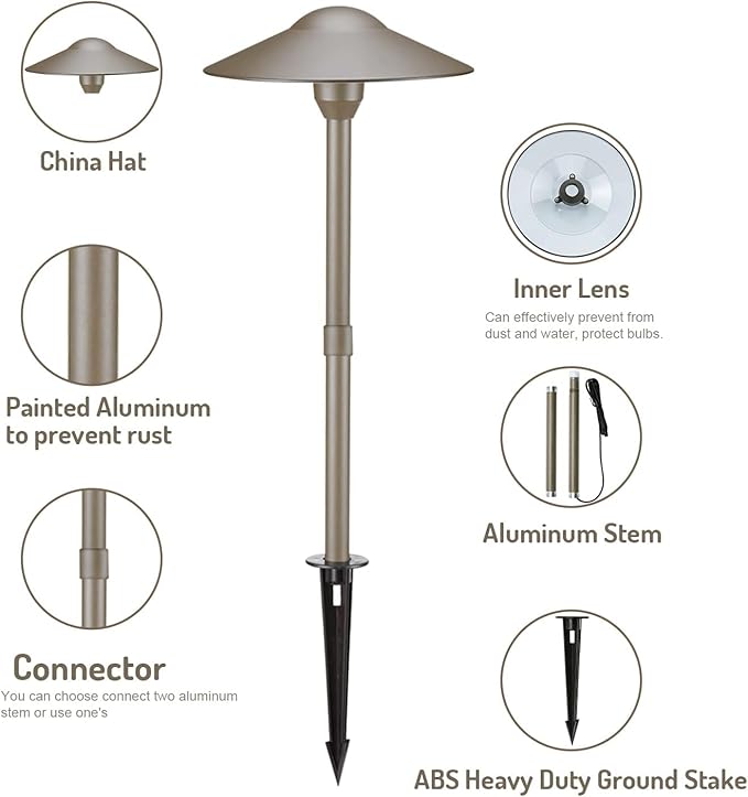 Lumina Lighting® 3W Landscape Lighting 12V Landscape Lights Low Voltage Landscape Path Lights Warm White Waterproof Outdoor Replaceable G4 LED Bulb for Garden Pathway Lawn Yard (Bronze, 8-Pack) LuminaLighting%C2%AE