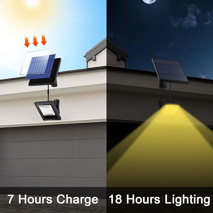 Solar Flood Lights Outdoor with 16FT Cable Dusk to Dawn 4400mAh LED Solar Spot Light Waterproof 3000K for Outside, Porch, Barn, Flag Pole, Warm White 2 Pack OusamLED