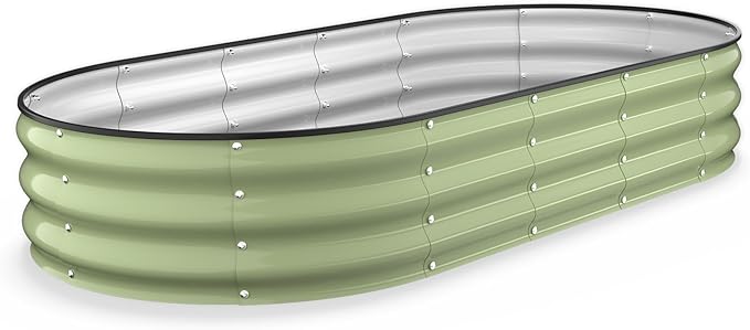 Kesfitt Raised Garden Bed, 6x3x1 FT Galvanized Steel Metal Raised Garden Bed, Oval Open-Bottom Design, 12-Inch Deep for Outdoor Vegetable & Herb Gardening, Fruit Green Kesfitt