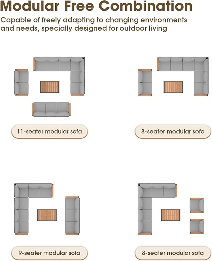 Aluminum Outdoor Patio Furniture Set 8 Seats, Outdoor Sectional Corner Sofa, Patio Conversation Sets with Coffee Table & Washable Thick Cushions, Outdoor Furniture for Backyard, Porch, Gray ComfCove