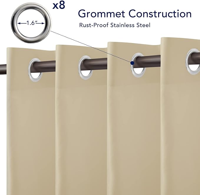 PureFit Outdoor Curtains for Patio Waterproof Weatherproof, UV Resistant Outside Curtains for Gazebo, Front Porch, Pergola, Sun Blocking Privacy Curtain, 52W x 108L inch, 1 Panel, Beige PureFit