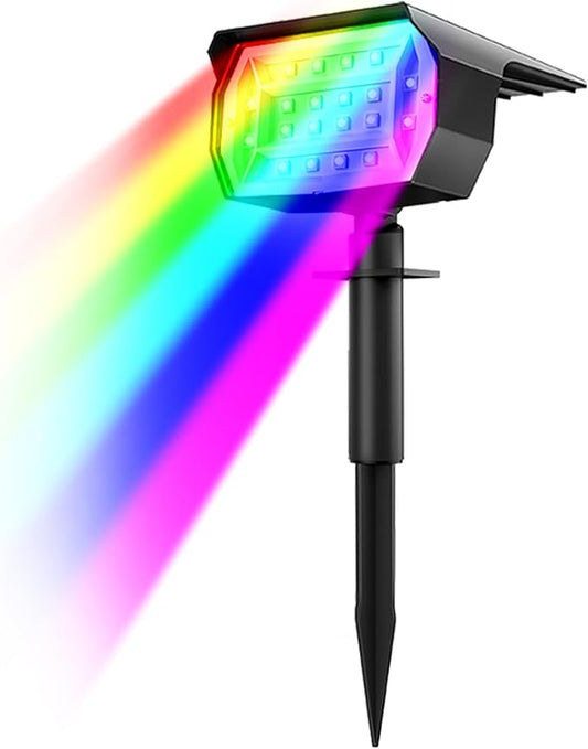 nipify 1 Pack Solar Spot Lights Outdoor Color Changing, 7 Modes Halloween RGB Solar Powered Waterproof Spotlight, Landscape Lighting for Outside Yard Garden Pathway Nipify