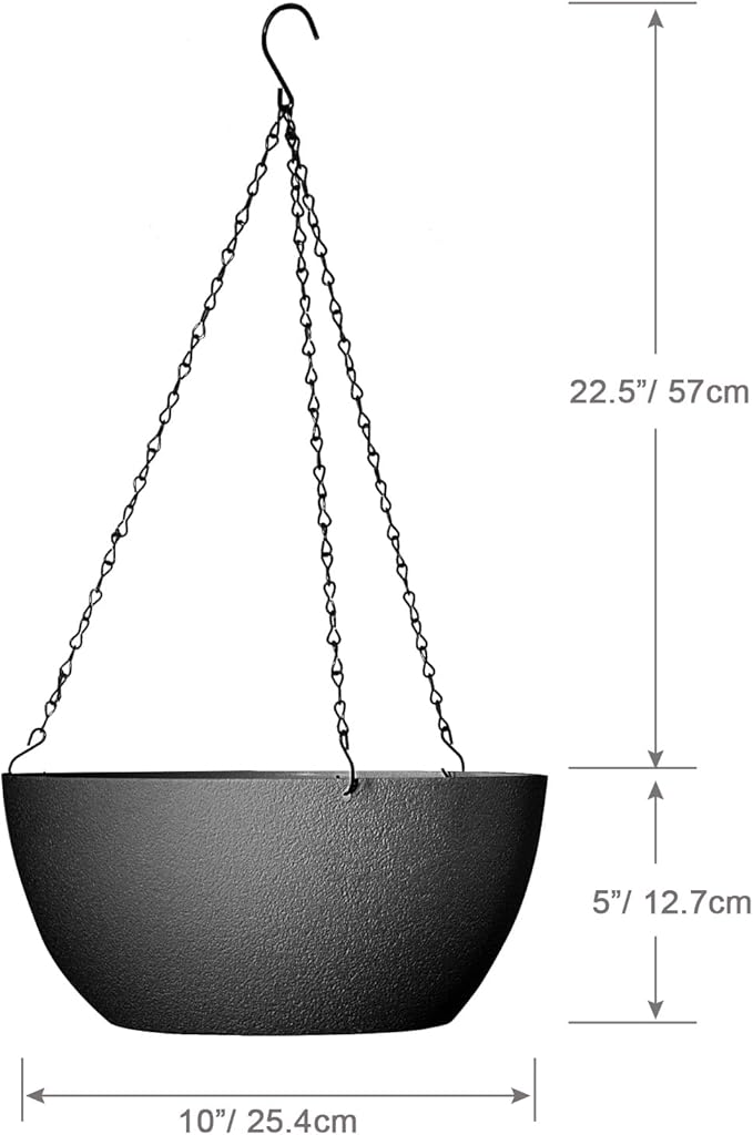 10 inch Hanging Planters for Outdoor Indoor Plants with Drainage Holes and Chain, 2 Pack Round Hanging Flower Pots for Garden Home Porch Decor, Black WSMKSZ