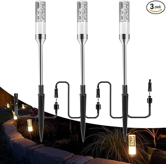 B-right Warm White 3PCS Extension Lights for Path Lights, Extendable Waterproof 0.8W 95 Lumens per Light 2700K (No Adapter) B-right