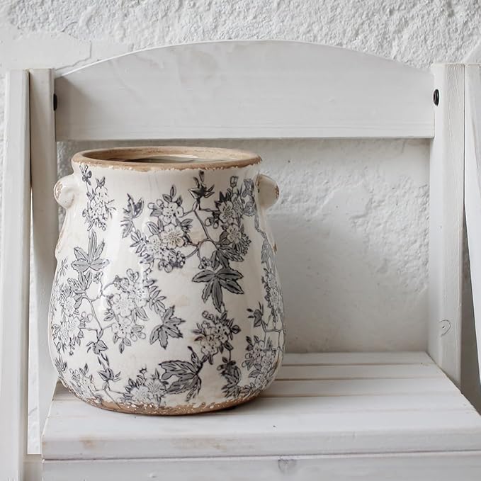 Rustic Farmhouse Ceramic Flower Pots, Vintage Antique Planters & Vase with Drainage Hole for Indoor/Outdoor, Handmade Crackle Glaze Terracotta Pottery Decor for Home Kitchen Office, Gardening Gifts XiaanJiaju