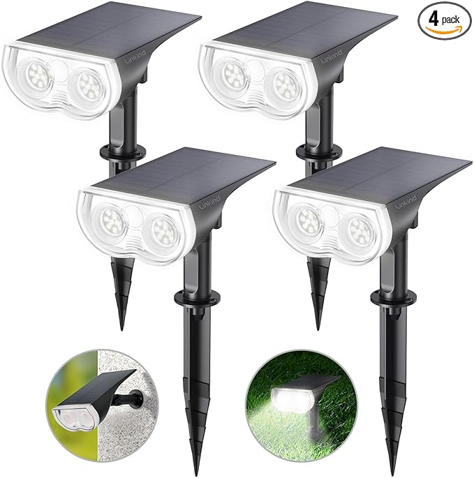 Linkind Solar Lights Outdoor Waterproof IP65, StarRay Dusk-to-Dawn Outdoor Solar Lights, 3 Lighting Modes Solar Spot Lights Outdoor for Garden, Yard, Landscape (Daylight, 4 Pack) Linkind