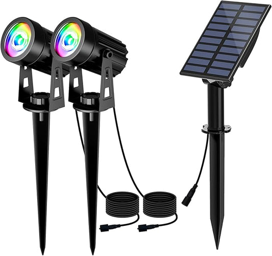 T-SUN Color Changing Solar Lights for Outside,Solar Spot Lights Outdoor Waterproof, Dual Head LED Landscape Spotlights for Garden, Pond, Yard, Trees, Pathway(RGB) T-SUN