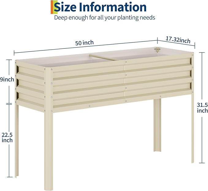 Galvanized Raised Garden Bed with Legs, 50×17×32 in Large Elevated Planter Box for Outdoor Plants, Sturdy Metal Raised Garden Beds for Vegetables, Flowers & Herbs, Backyard, Patio, Beige Garvee