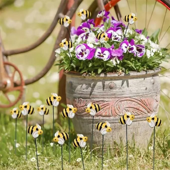 DYJAGYO 10Pcs Bee Garden Stakes Decor, Flower Pot Bed GardenDecorGarden Stakes Decorative, Honey Bee Decor for Yard and Garden, (10Pcs) DYJAGYO