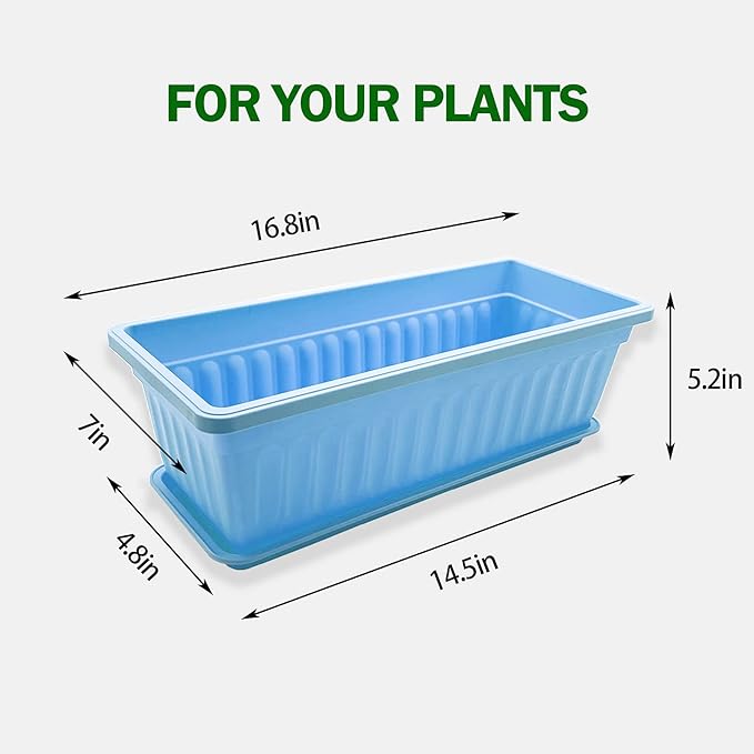 4 Packs 17 Inch Rectangular Window Flower Box Planter with Tray for Balcony, Windowsill, Garden Rootora