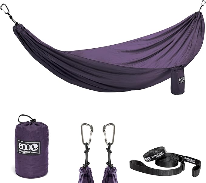 ENO TravelNest Hammock & Straps Combo - Portable Hiking and Camping Hammock with Straps Included - Travel Hammock for Camping, Hiking, Backpacking, a Festival, or The Beach + Straps Combo - Plum EaglesNestOutfitters