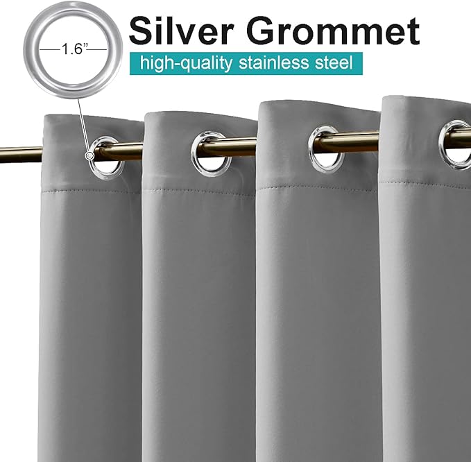 NICETOWN Room Darkning Bedroom Curtain 120" L Extra Long, Stainless Steel Grommet Blackout Privacy Protect Room Darkening Drape Public Divider for Patio & Pool, Silver Grey, 84" W, 1 Panel NICETOWN