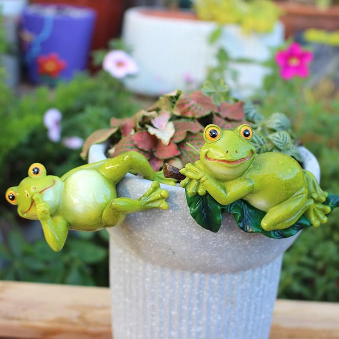 Set of 2 Funny Frog Statues Outdoor Flower Pot Hugger, Resin Hanging Frog Figurines Cute Climbing Animals Sculpture Plant Pot Decorations for Home Garden Patio Lawn Yard Ornaments (Keep Quiet) JARPSIRY
