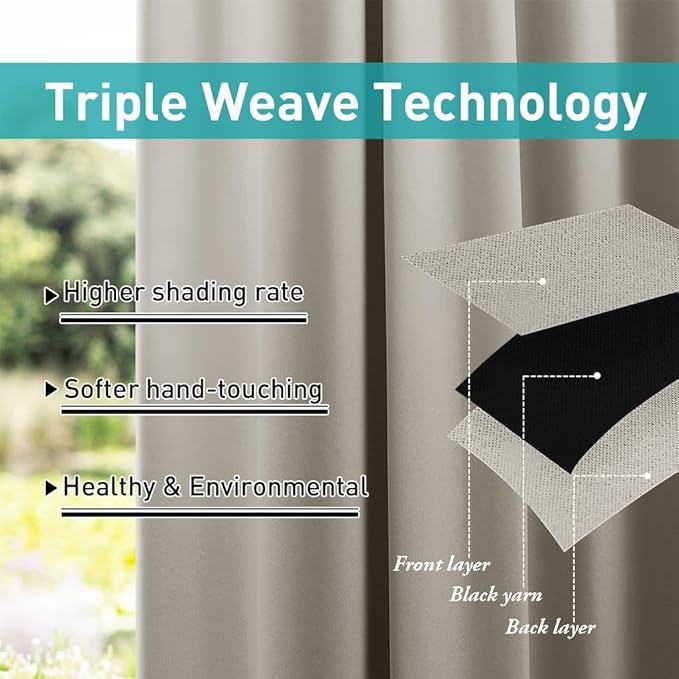 NICETOWN 2 Panels Natural Outdoor Patio Curtainss Waterproof, Detachable Sticky Tab Top Thermal Insulated Privacy Indoor Outdoor Drapes Cold & Heat Block Room Darkening for Pergola, W52 x L95 NICETOWN