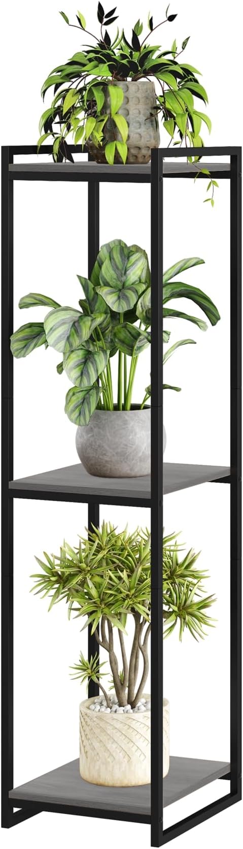 3-Tier Plant Stand Indoor, 45" Tall Modern Plant Shelf Corner Flower Pot Holder Organizer for Living Room Balcony Garden, Oak Grey yeavs