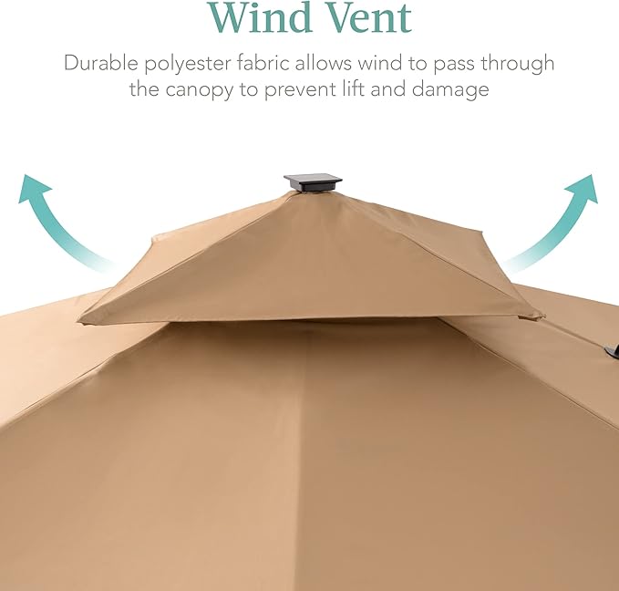 Best Choice Products 10x10ft Cantilever Patio Umbrella w/Base Included, Solar LED Lights 360 Rotation Large Offset Hanging Outdoor Shade for Deck Pool Backyard w/Stand – Tan BestChoiceProducts