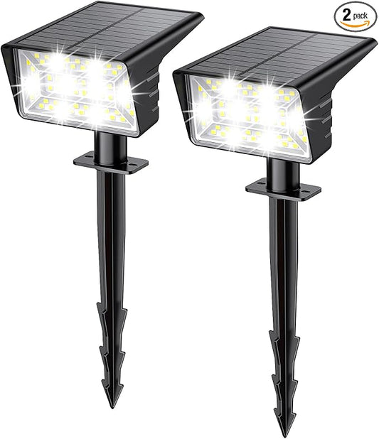 Solar Spot Lights Outdoor with 60 LED & Auto On/Off, 2 Pack Solar Lights Outdoor Waterproof IP68 with 3 Lighting Modes, 2-in-1 Solars Landscape Light for Outside, Garden, Yard(Cool White) Rootora