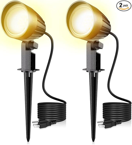 MEIKEE 9W LED Landscape Lights, 120V Landscape Lighting with US 3-Prong Plug, Warm White IP66 Waterproof Outdoor Garden Spotlights for Path Yard Walkway (2 Pack) MEIKEE
