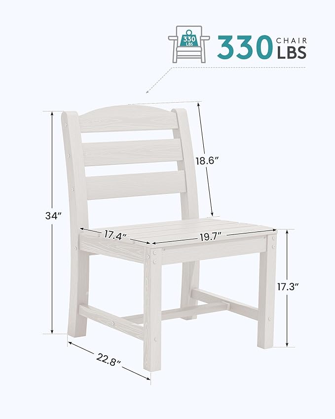 SERWALL Outdoor Dining Chairs Set of 4, All-Weather HDPE Patio Chair with 19.7" Widened Seat, for Backyard, Garden, White SERWALL