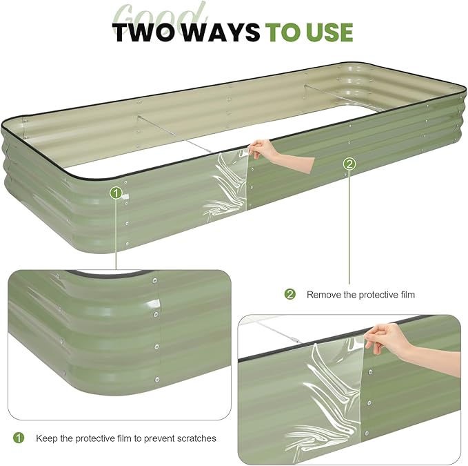 5-in-1 Adjustable Raised Garden Bed Kit | Galvanized Planter Boxes for Vegetables, Flowers | 12" Tall, Multiple Sizes (8x3x1ft, 9x2x1ft, 10x1x1ft, 6x5x1ft, 7x4x1ft) | Outdoor Metal Raised Bed, Green GGOODGAIN