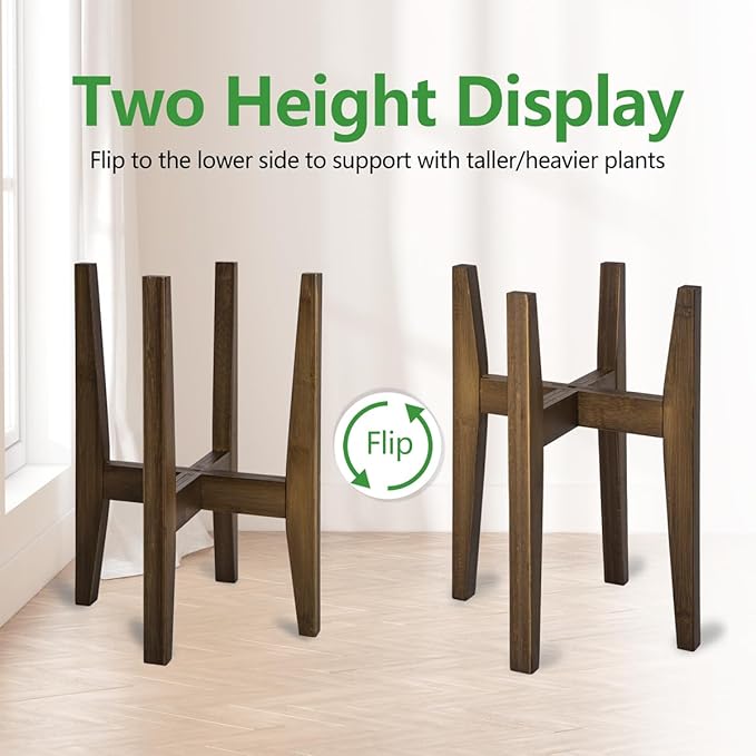 OERGKE Adjustable Plant Stand, Bamboo Mid Century Modern Indoor Plants Stands, Corner Flower Holder for Living Room, Fits 8 to 12 Inches Pots, (Pot & Plant Not Included)(Walnut, 1 Pack) OERGKE