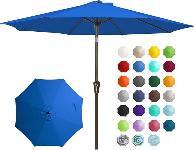 JEAREY 9FT Outdoor Patio Umbrella Outdoor Table Umbrella with Push Button Tilt and Crank, Market Umbrella 8 Sturdy Ribs UV Protection Waterproof for Garden, Deck, Backyard, Pool (Royal Blue) JEAREYOutdoorsCollection