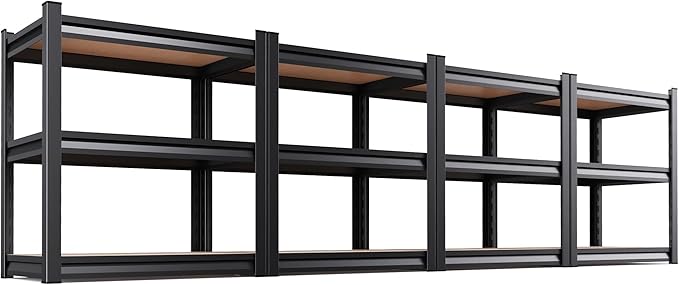 Set of 4 Garage Shelving,3 Tier Garage Storage Shelves,Adjustable Heavy Duty Metal Shelving Units and Storage Large Rack,Utility Steel Shelf For Shop Warehouse Industrial Pantry Basement 33"x35"x16" Rootora