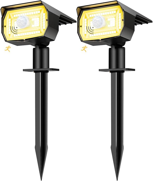 nipify Solar Spot Lights Outdoor Motion Sensor with 3 Modes, [ 2 Pack ] Solar Spotlights Outdoor Waterproof 2-in-1 Auto On/Off Landscape Lighting for Outside Yard Wall Garden Pathway, Warm White Nipify