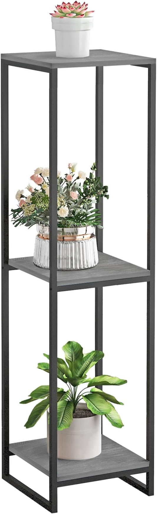 46" Tall Plant Stand Indoor, 3-Tier Modern Plant Shelf, Corner Flower Pot Holder Organizer for Living Room Balcony Patio Garden (Oak Grey) GreenLivingSpaces