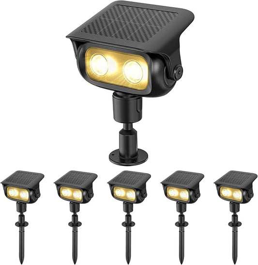 Solar Landscape Spotlights Outdoor Waterproof IP67, Warm White LED Spot Lights for Tree Flag Garden, Adjustable Solar Uplights Auto On Off with 2 Brightness Mode CREATESTAR