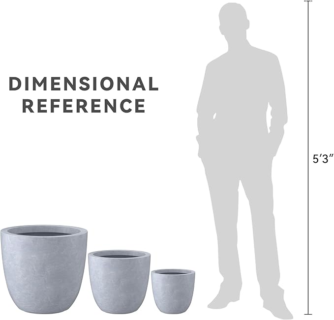 Kante 18",14",10" Dia Concrete Round Planters (Set of 3), Outdoor Indoor Large Planter Pots with Drainage Hole and Rubber Plug for Home Patio Garden, Slate Gray Kante