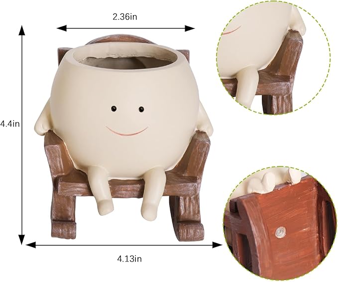 Smiley Face Rocking Chair Planters Flower Pots for Plants Funny Succulents Plant Live Cute Resin Head Planter for Indoor Outdoor Plants Gift Ideas for Mother and Christmas (Small) CamotankOriginalDesignandCreation