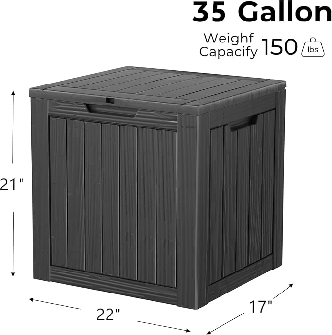TARKARI 35 Gallon Lockable Resin Deck Box, Waterproof & UV-Resistant Outdoor Storage Box for Outdoor Cushion Storage, Garden Tools & Pool Accessories Storage, Black Home