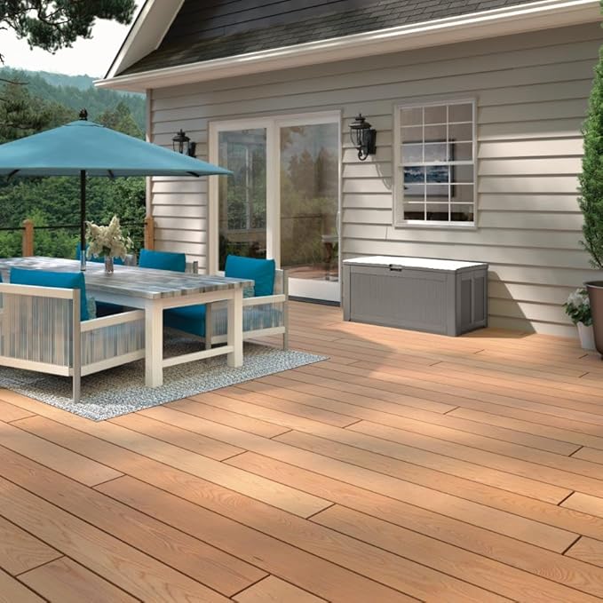 Rubbermaid Extra Large Resin Outdoor Storage Deck Box (134 Gal), Weather Resistant, Gray, Deck Organization for Home/Backyard/Pool Chemicals/Toys/Garden Tools/Porch/Patio Cushions Rubbermaid