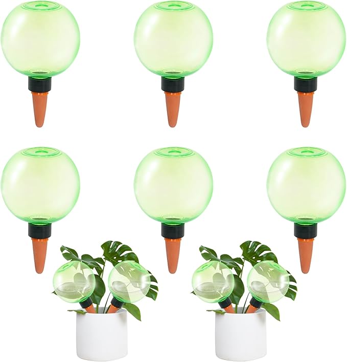 6pcs Large Plant Self Watering Globes, 17.5 oz Plastic Water Bulbs Top Fill, Plant Watering Devices System Slow Release Terracotta, Water Spikes Stakes for Indoor(6pack) GEWOSI