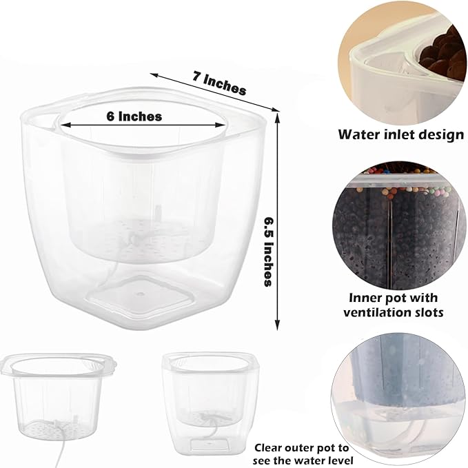 6-Pack 7 Inches Clear Self Watering Planters for Indoor Plants Large African Violet Plant Pots Plastic Wick Flower Pots with Water Injection Hole, Orchid Plant Pot Set, Clear Planterhoma