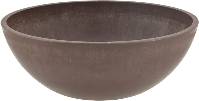 PSW Pot Collection M20C 8-inch Plastic/Stone/Wood Composite Low Bowl Planter – No Drainage Hole (Drillable), Shallow Indoor/Outer Pot for Succulents, Bonsai, Fairy Gardens, Herbs, Chocolate PSW