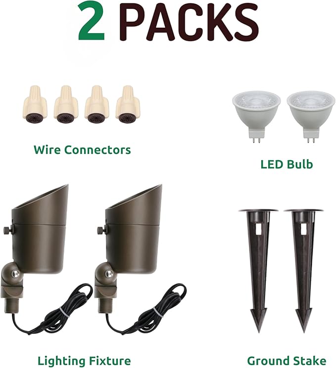 Lumina Lighting® 4W Landscape Lighting 12V Landscape Lights Low Voltage Landscape Spotlights Warm White Waterproof Outdoor Replaceable LED Bulb for Garden, Lawn, Porch, Patio and Yard(Bronze, 2-Pack) LuminaLighting%C2%AE